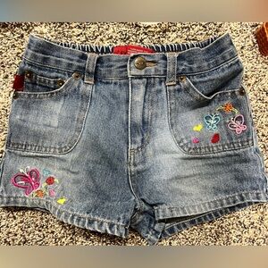 Let me b. Embroidered Denim Shorts with Butterfly Design Kids Vintage